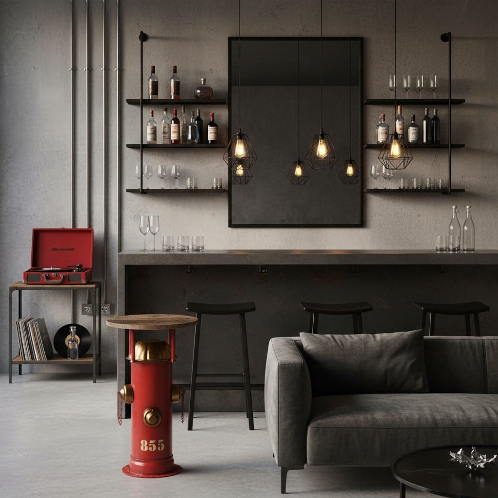 Side Table Heritage Fire Pump Accent Table – Red & Brass