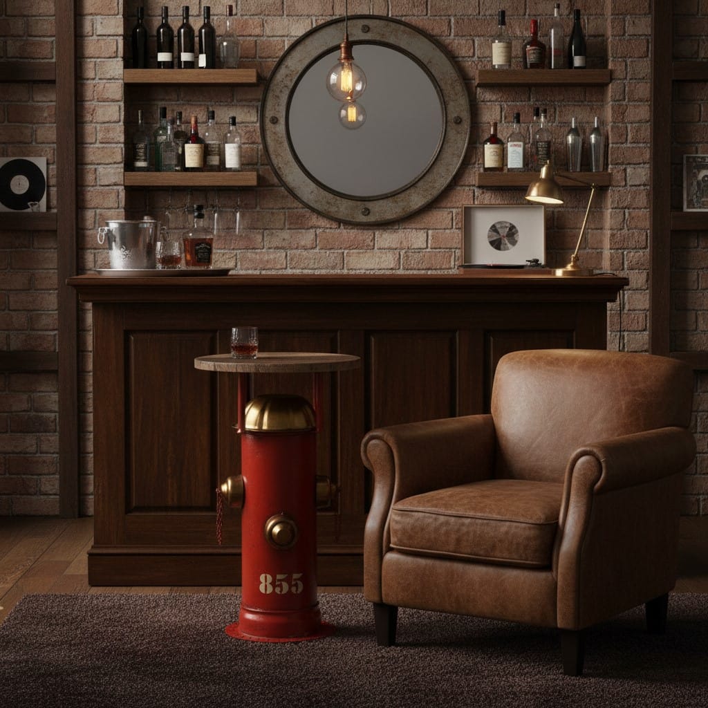 Side Table Heritage Fire Pump Accent Table – Red & Brass