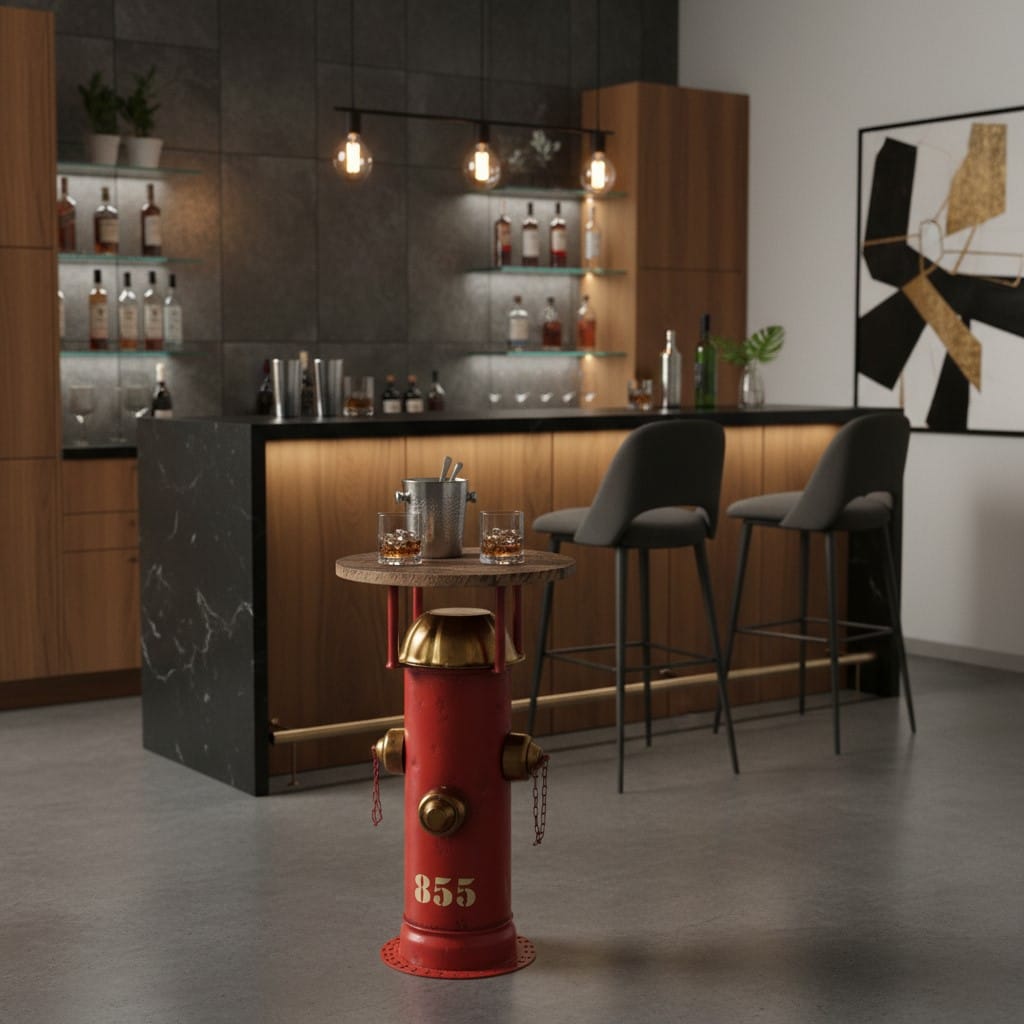 Side Table Heritage Fire Pump Accent Table – Red & Brass