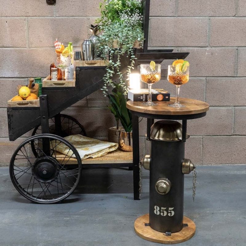 Side Table Industrial Hydrant Accent Table – Mango Wood & Iron