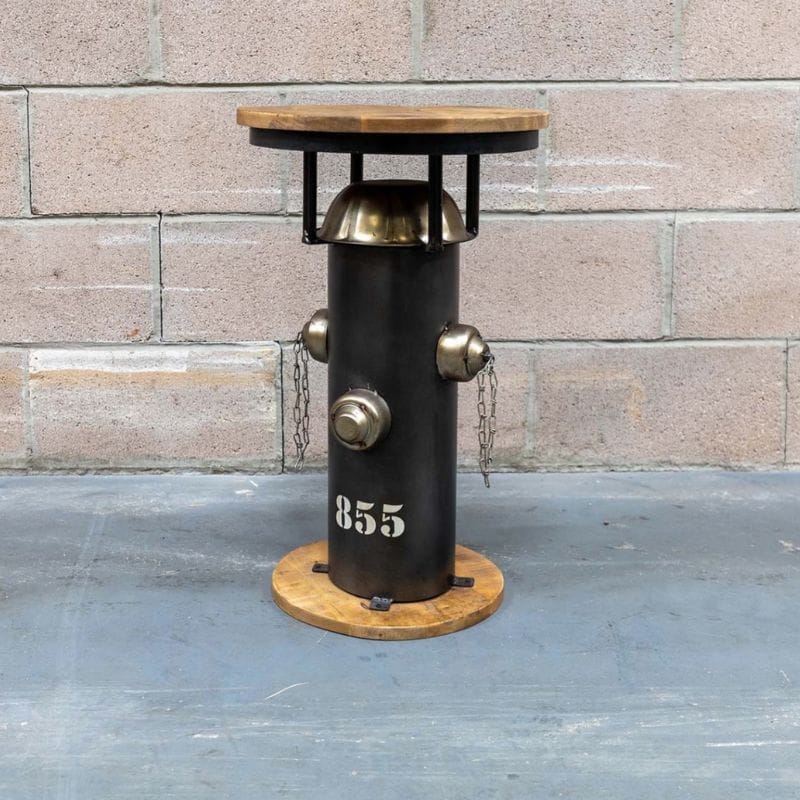 Side Table Industrial Hydrant Accent Table – Mango Wood & Iron