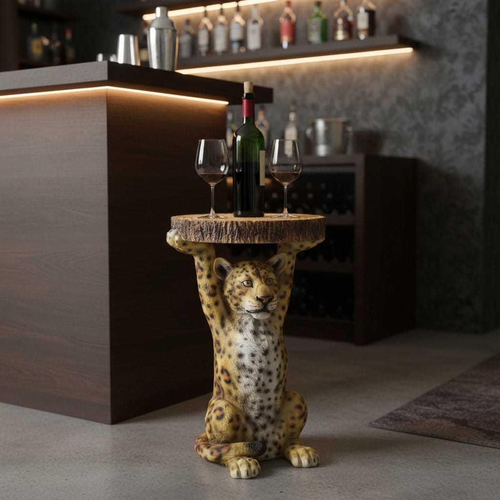 Side Table Leopard Holding "Trunk Slice" Side Table