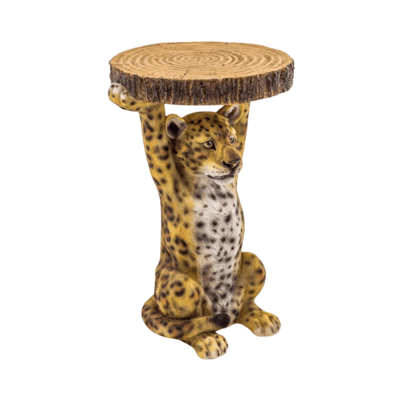 Side Table Leopard Holding "Trunk Slice" Side Table