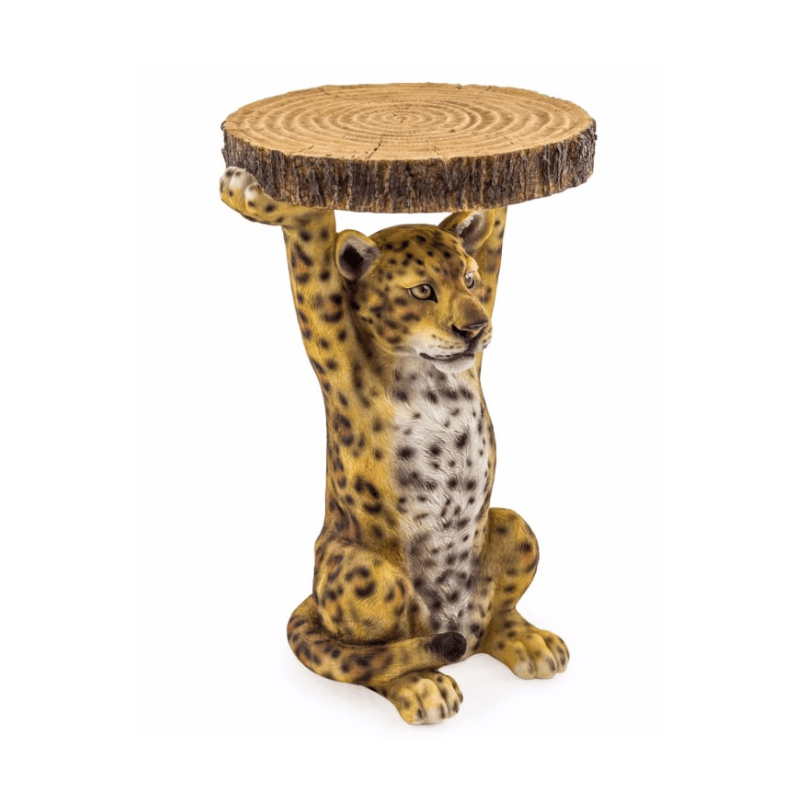 Side Table Leopard Holding "Trunk Slice" Side Table