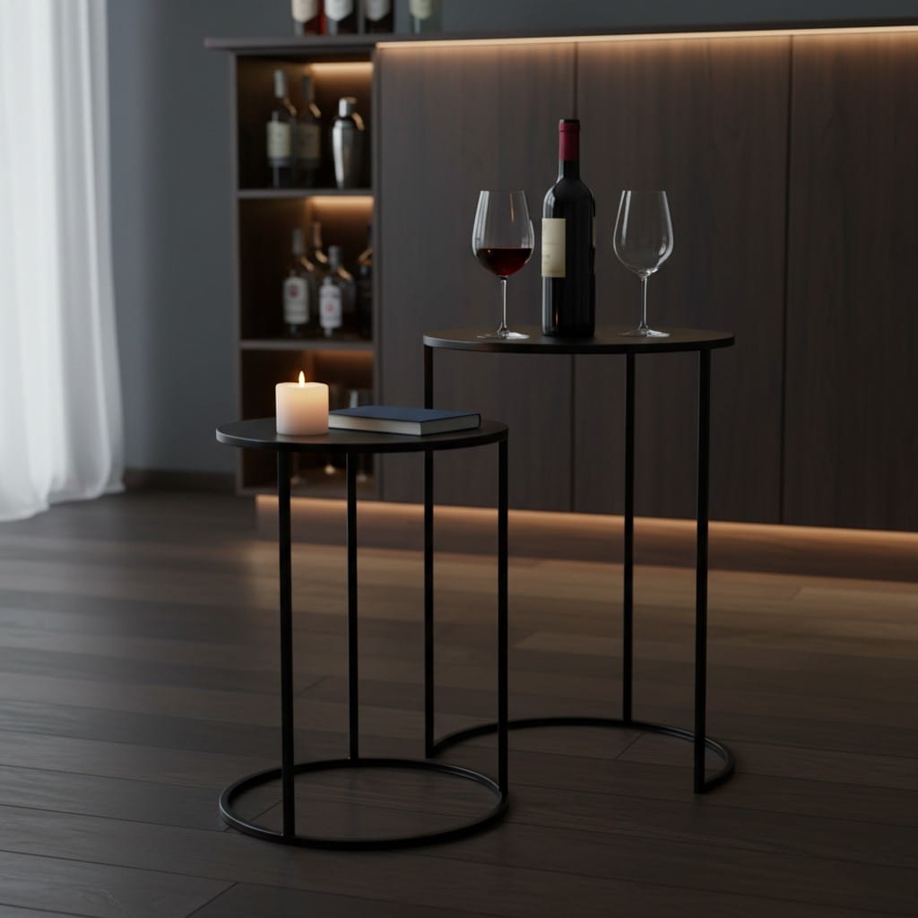 Side Table Nest of 2 Matt Black Metal Side Tables