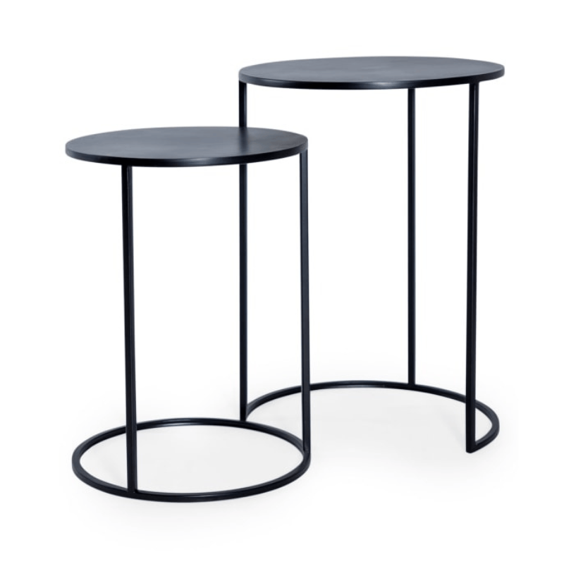 Side Table Nest of 2 Matt Black Metal Side Tables