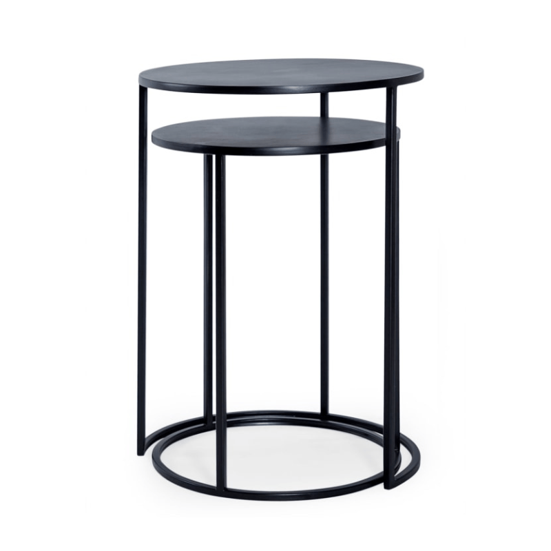 Side Table Nest of 2 Matt Black Metal Side Tables