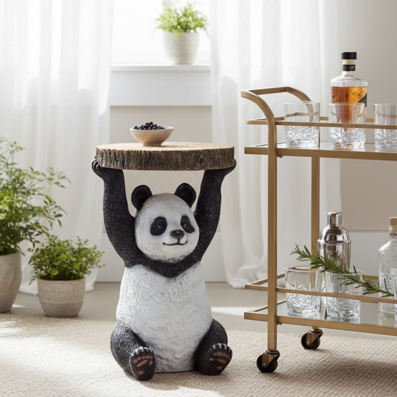 Side Table Panda Holding "Trunk Slice" Side Table