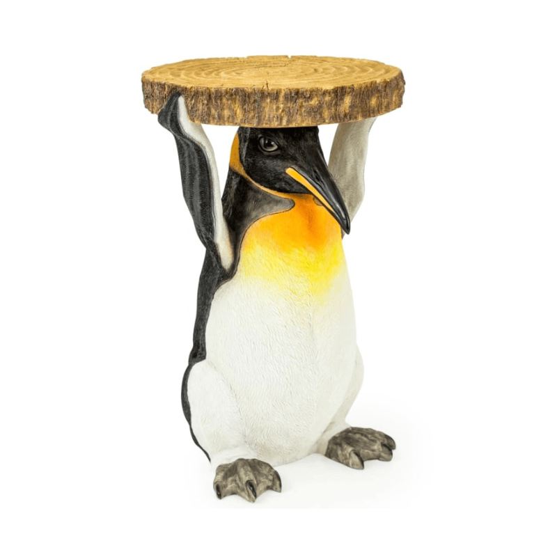 Side Table Penguin Holding "Trunk Slice" Side Table