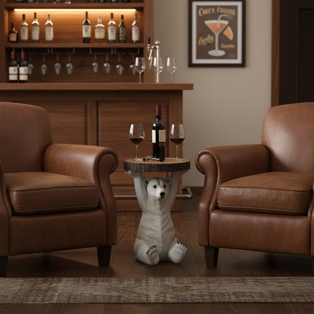 Side Table Polar Bear Holding "Trunk Slice" Side Table