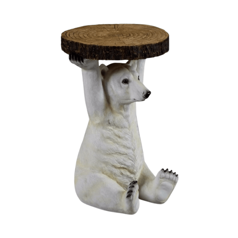 Side Table Polar Bear Holding "Trunk Slice" Side Table