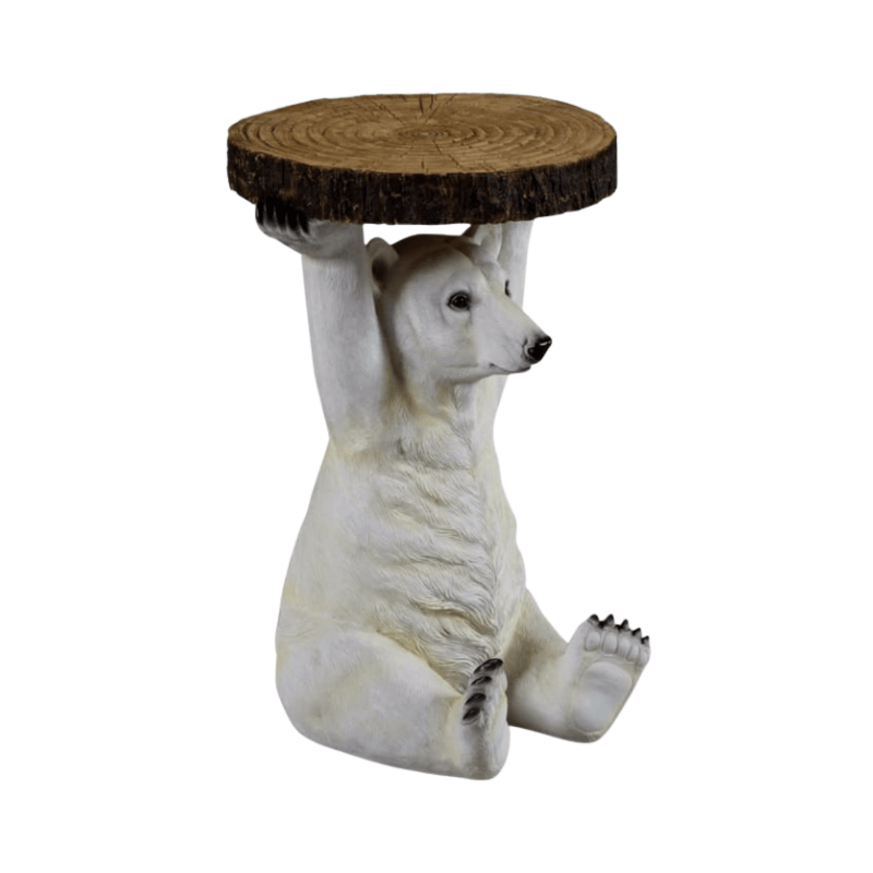 Side Table Polar Bear Holding "Trunk Slice" Side Table