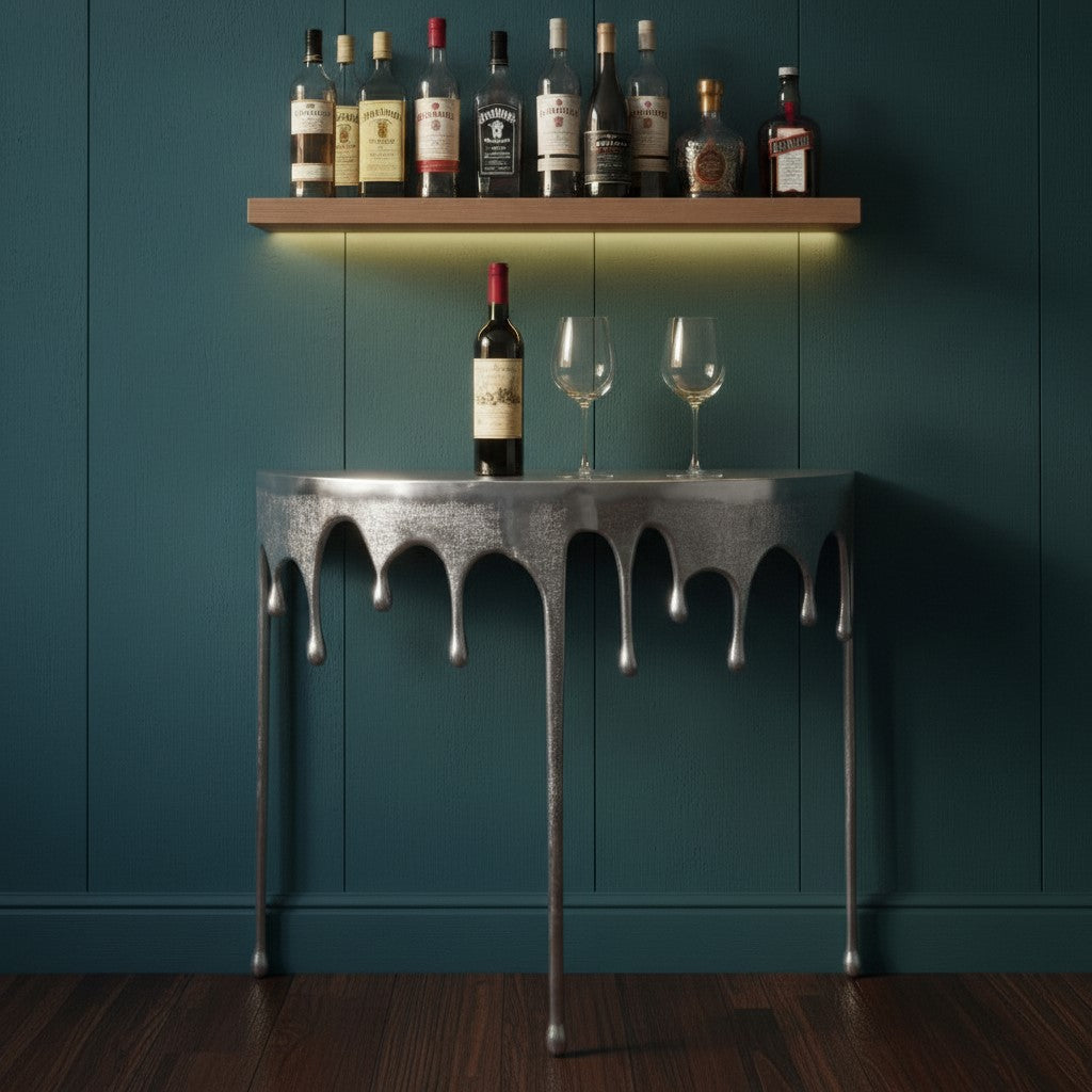 Side Table Raw Nickel "Dali" Drip Oval Aluminium Console Table