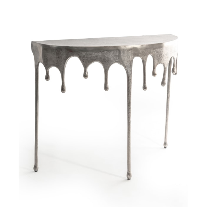 Side Table Raw Nickel "Dali" Drip Oval Aluminium Console Table