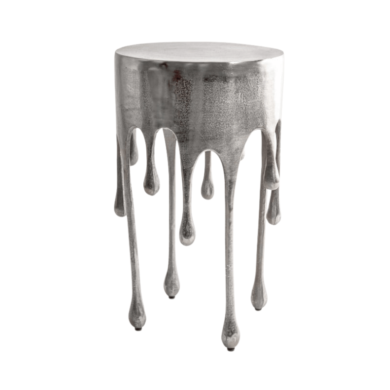Side Table Raw Nickel "Dali" Drip Round Aluminium Side Table