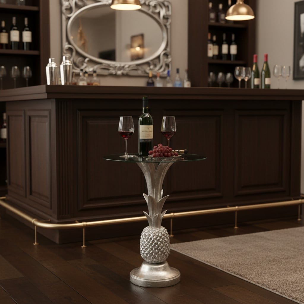 Side Table Silver Pineapple Glass Top Side Table
