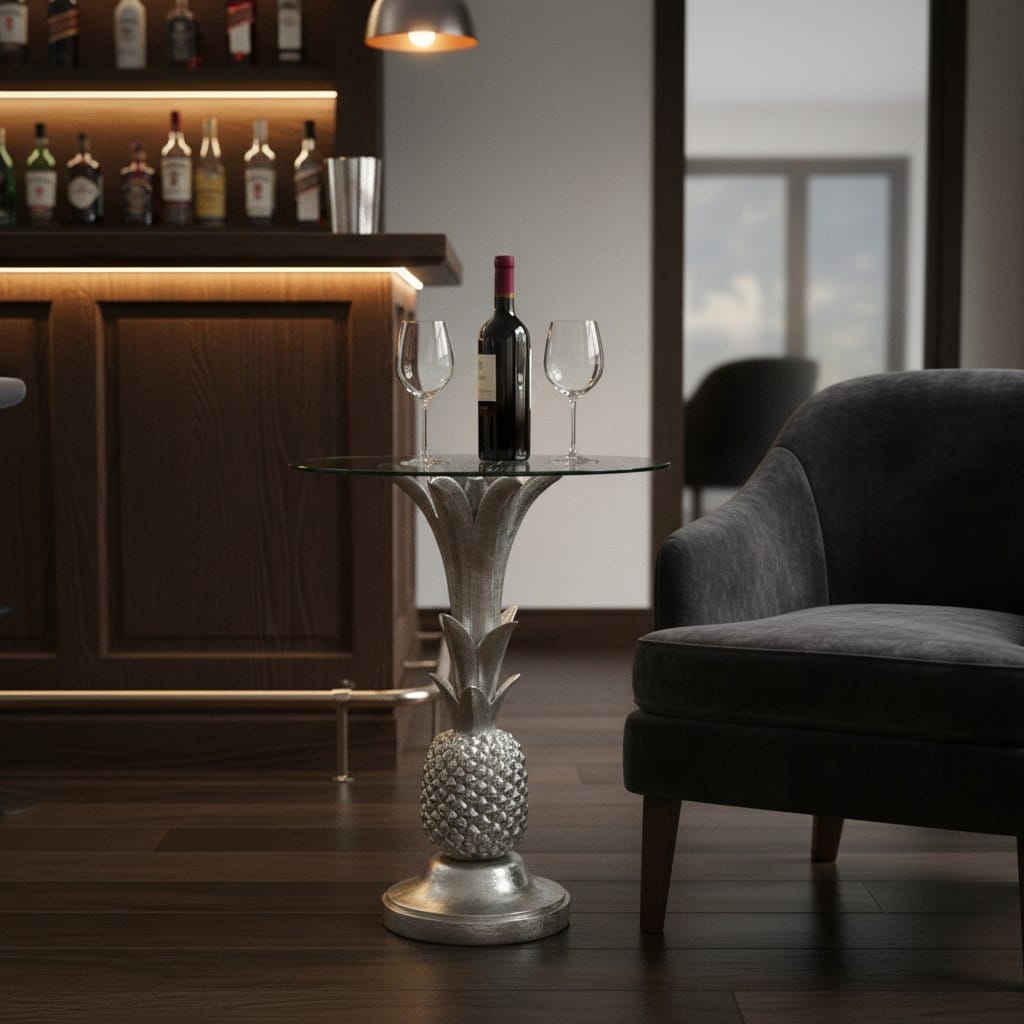 Side Table Silver Pineapple Glass Top Side Table