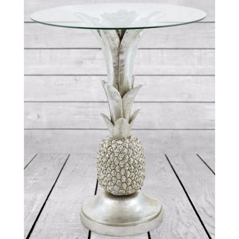 Side Table Silver Pineapple Glass Top Side Table
