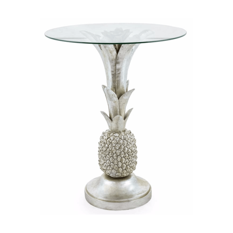 Side Table Silver Pineapple Glass Top Side Table