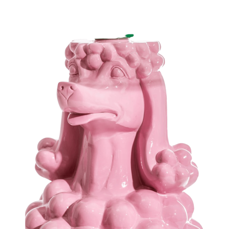 Side Table Sitting Pink Poodle Side Table w/ Glass Top