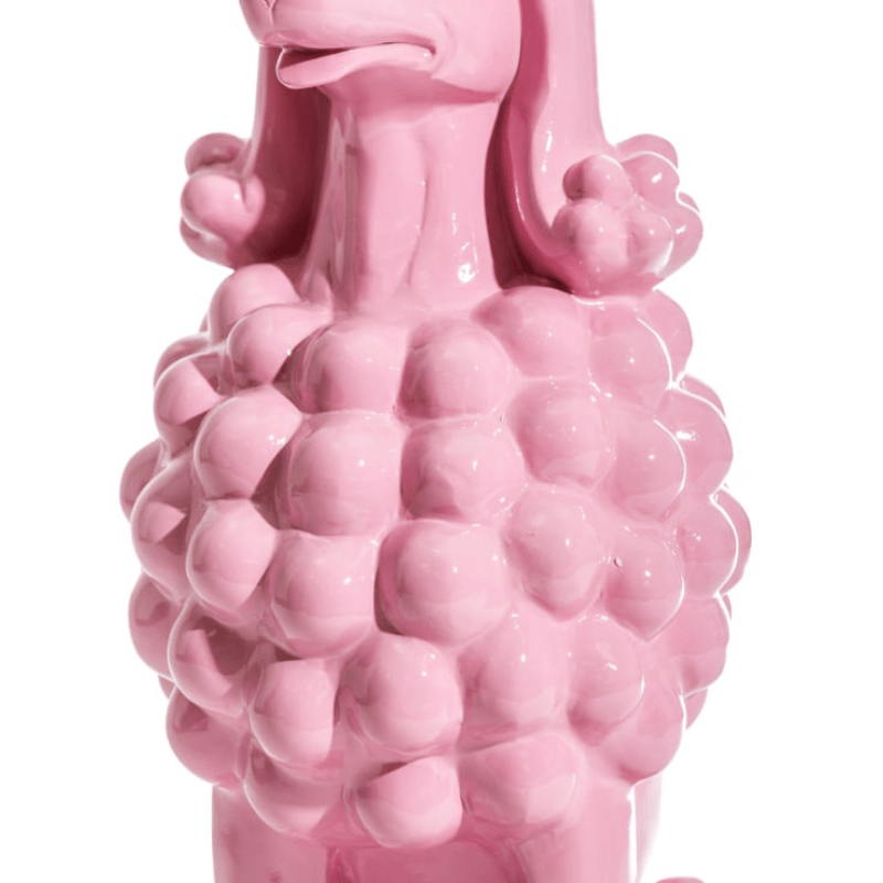 Side Table Sitting Pink Poodle Side Table w/ Glass Top