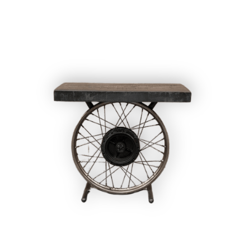 Side Table Spoked Wheel Side Table – Black Mango Wood & Antique Silver