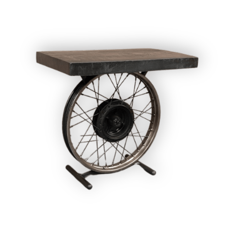 Side Table Spoked Wheel Side Table – Black Mango Wood & Antique Silver
