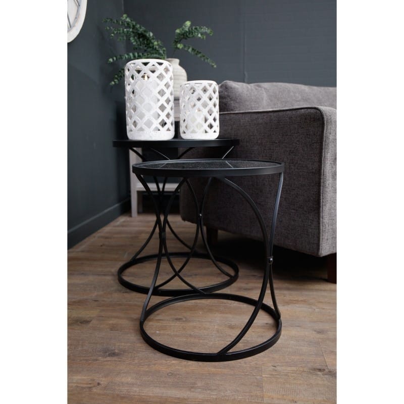Side Tables Concaved Set Of Two Black Mirrored Side Tables