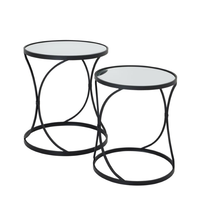 Side Tables Concaved Set Of Two Black Mirrored Side Tables