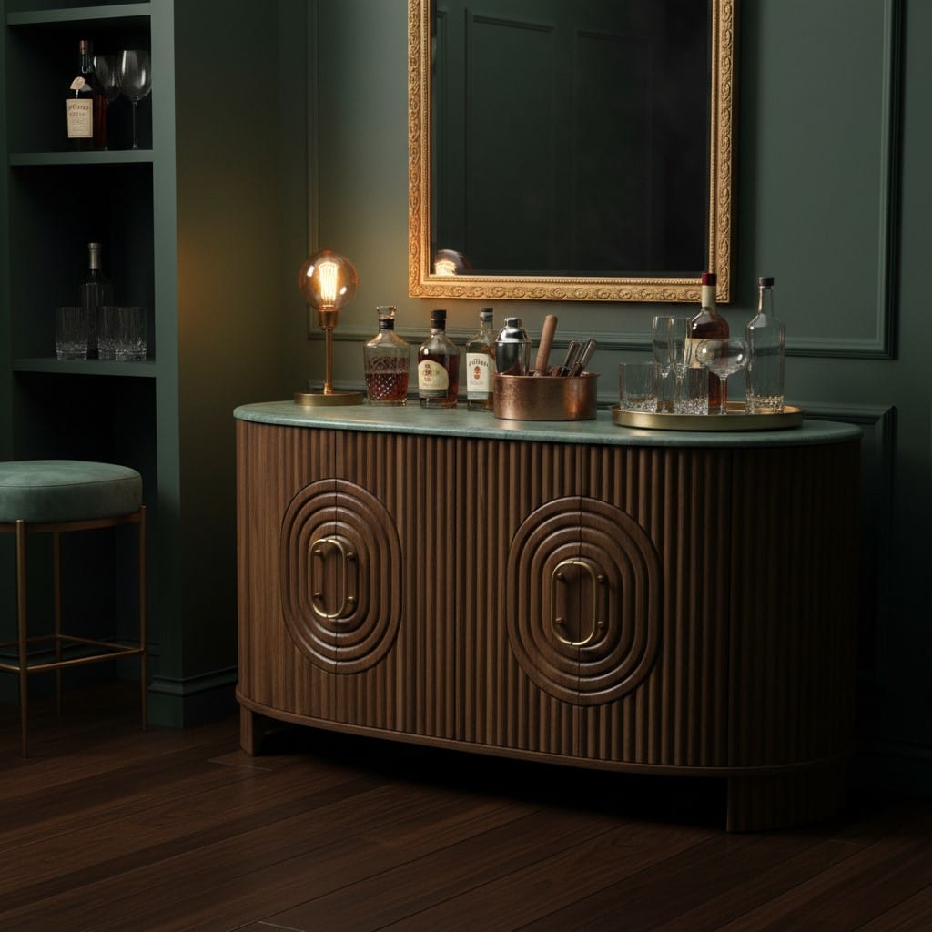 Sideboard Angari Wooden 4 Door Marble Top Side Board