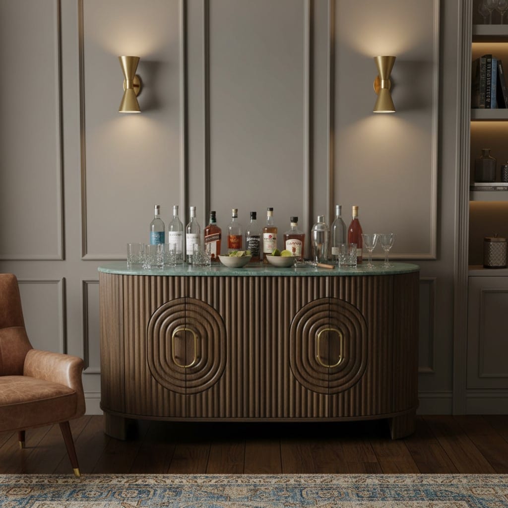 Sideboard Angari Wooden 4 Door Marble Top Side Board