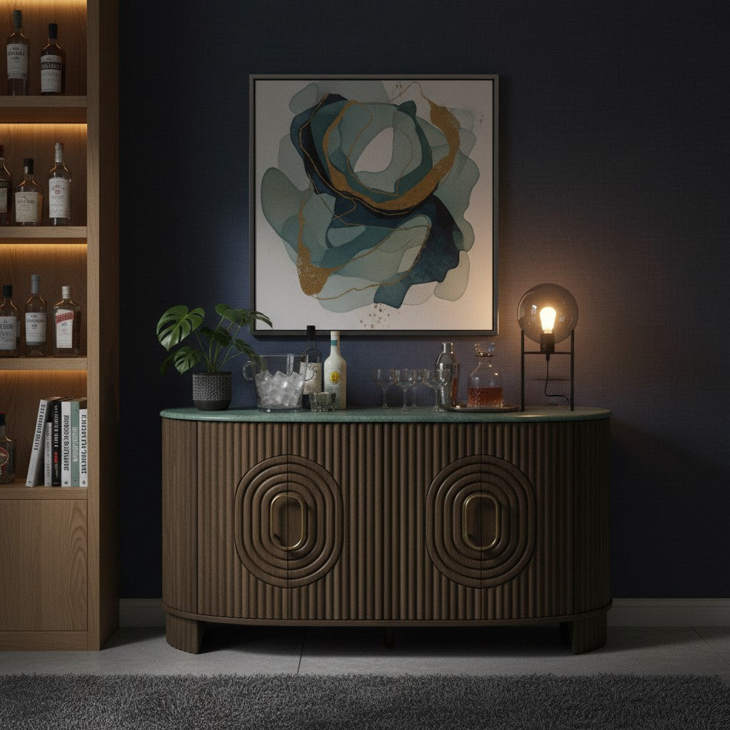 Sideboard Angari Wooden 4 Door Marble Top Side Board