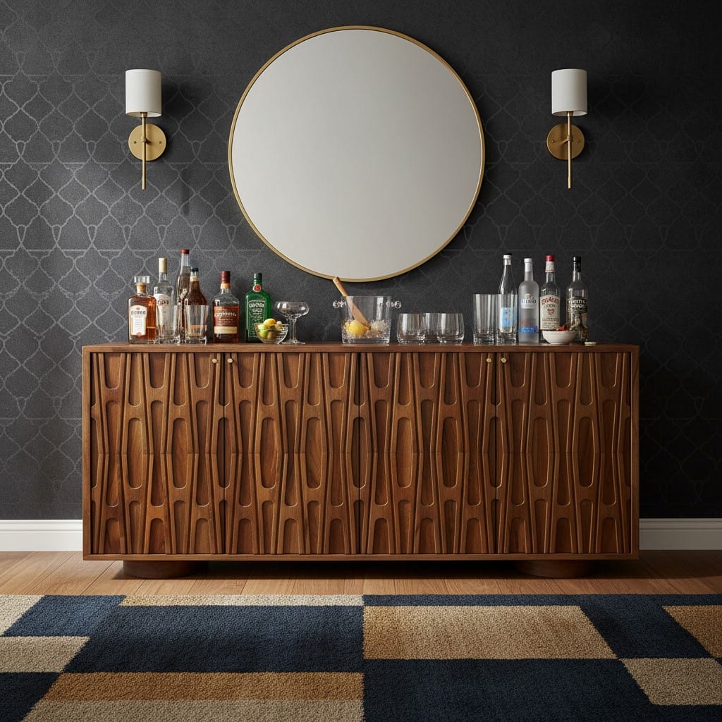 Sideboard Barwara Wooden 4 door sideboard with carved retro design