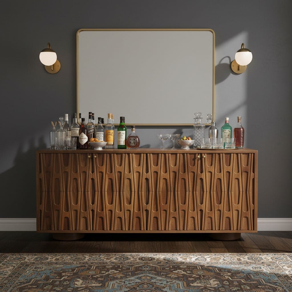 Sideboard Barwara Wooden 4 door sideboard with carved retro design