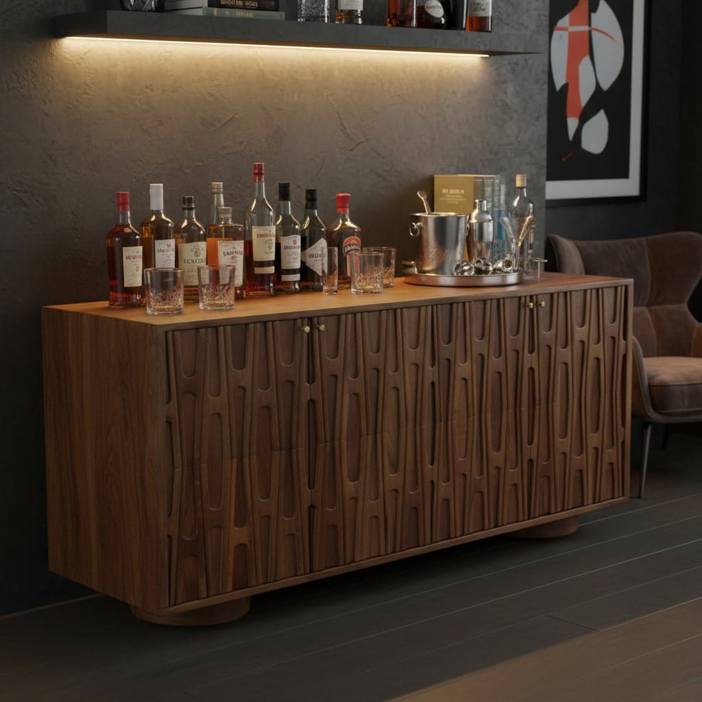 Sideboard Barwara Wooden 4 door sideboard with carved retro design