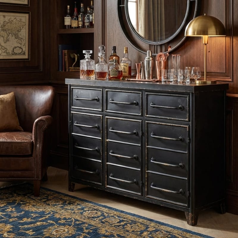 Sideboard Black Metal "Verne" Multi Drawer Cabinet
