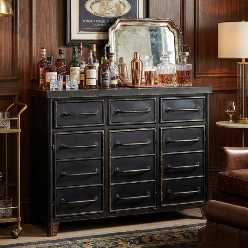 Sideboard Black Metal "Verne" Multi Drawer Cabinet