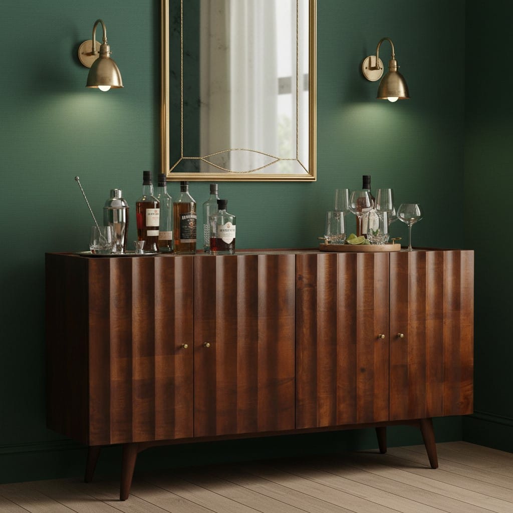Sideboard Indok Wooden 4 Door Carving Design Marble Top Side Board