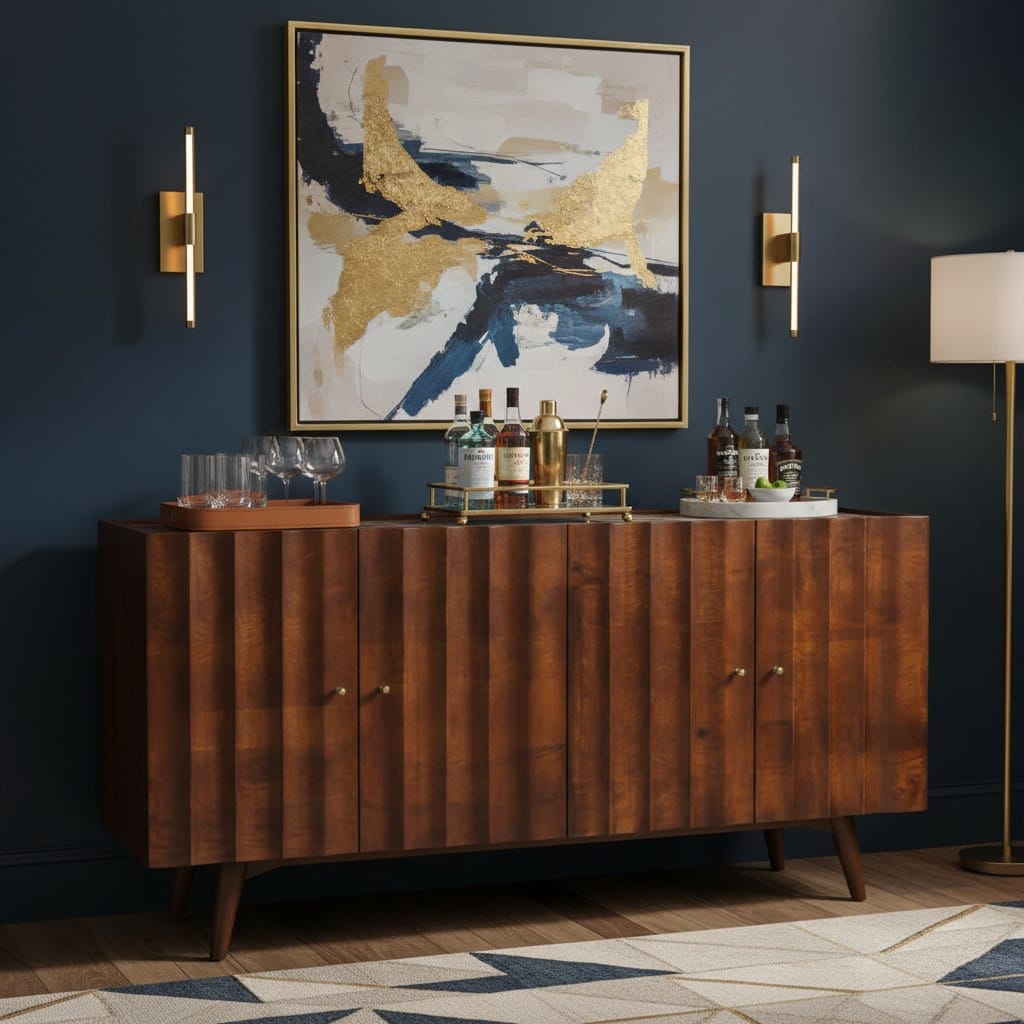 Sideboard Indok Wooden 4 Door Carving Design Marble Top Side Board