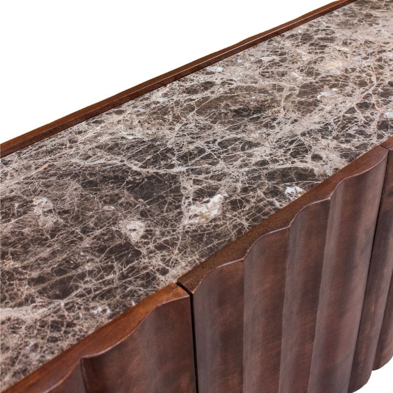 Sideboard Indok Wooden 4 Door Carving Design Marble Top Side Board