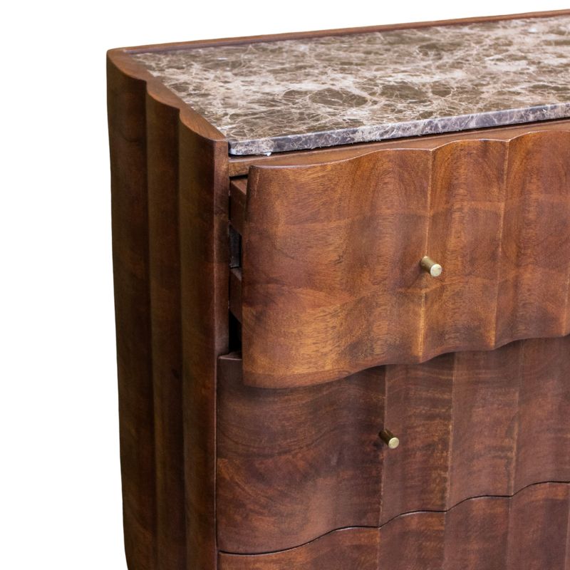 Sideboard Indok Wooden Carving Design 3 Drawer Cabinet Marble Top