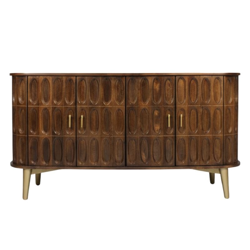 Sideboard Jana Wooden carved oval tile  design 4 Door rounded edge Side Board