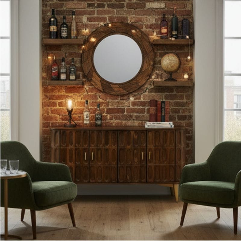 Sideboard Jana Wooden carved oval tile  design 4 Door rounded edge Side Board