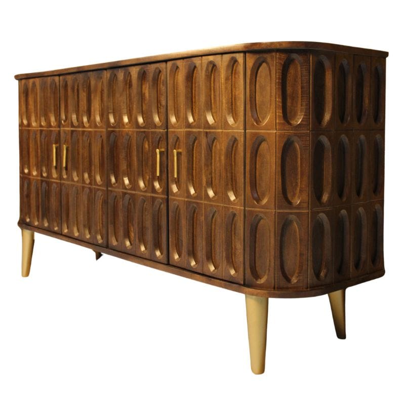 Sideboard Jana Wooden carved oval tile  design 4 Door rounded edge Side Board