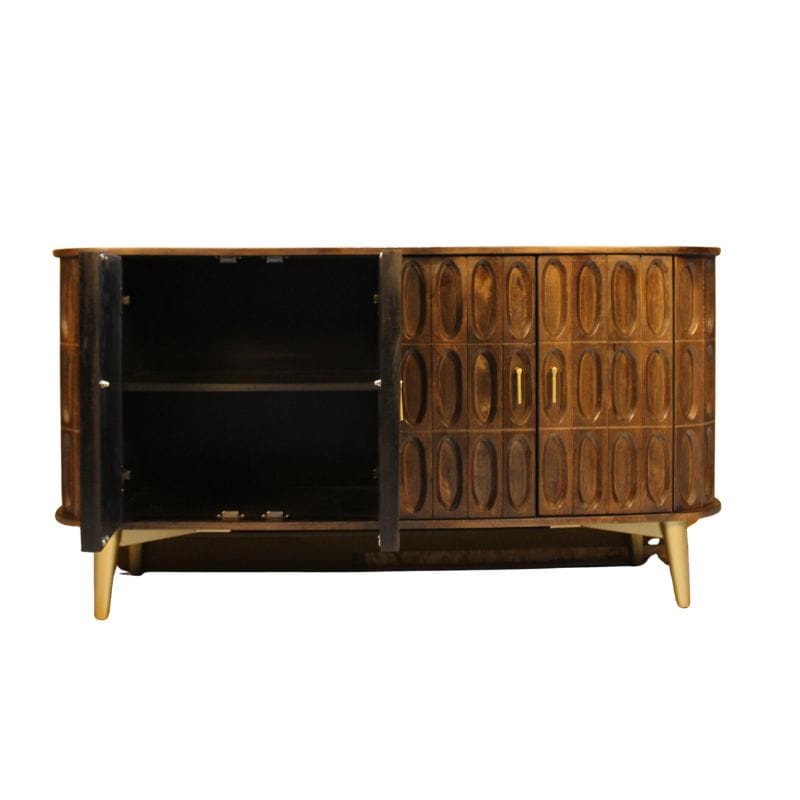 Sideboard Jana Wooden carved oval tile  design 4 Door rounded edge Side Board