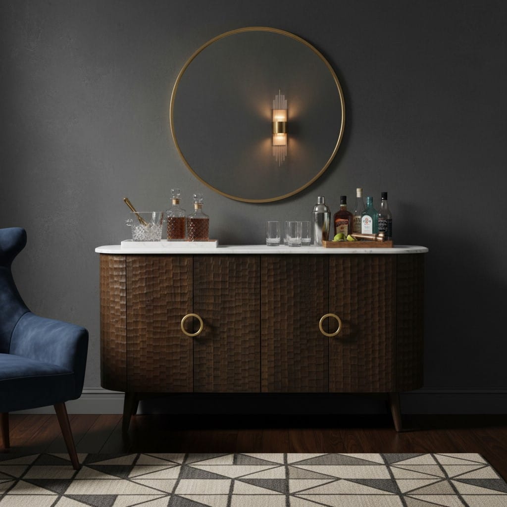Sideboard Satana Wooden 4 Door chiselled Design Side Board