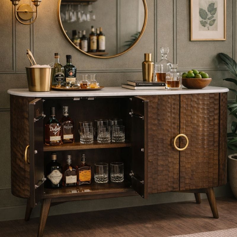 Sideboard Satana Wooden 4 Door chiselled Design Side Board