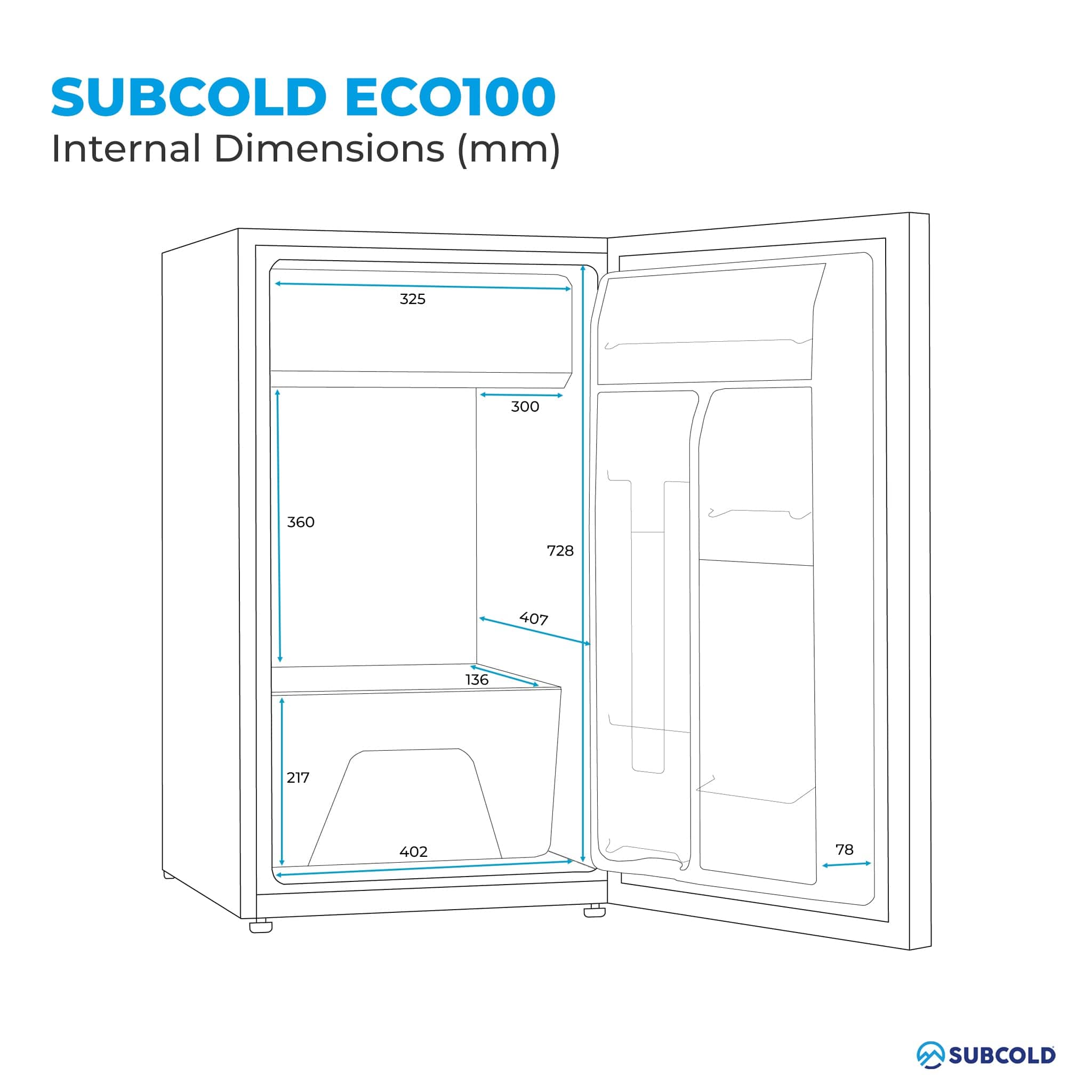 Small Fridge Subcold Eco100 LED Under Counter Fridge