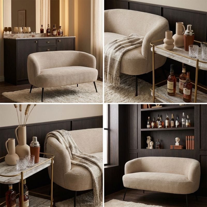 Sofa Aviana Taupe Teddy and Black Metal Sofa