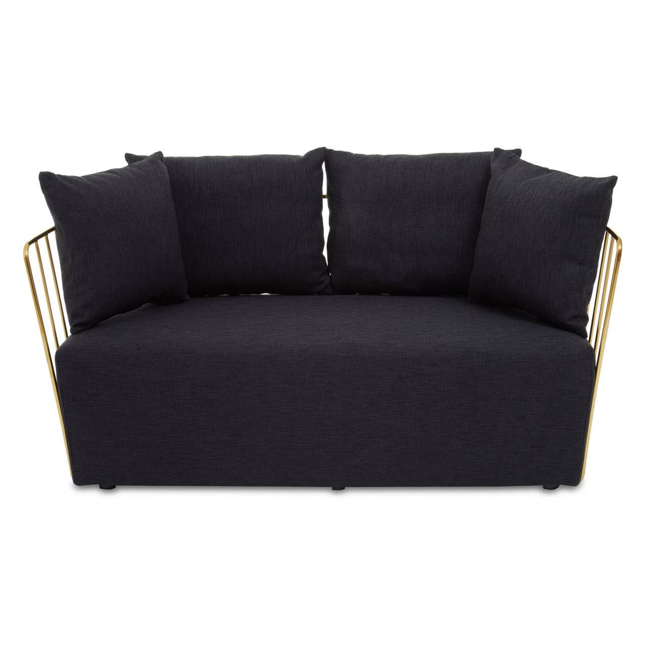 Sofa Azalea Two-Seat Sofa – Black Fabric & Gold Steel